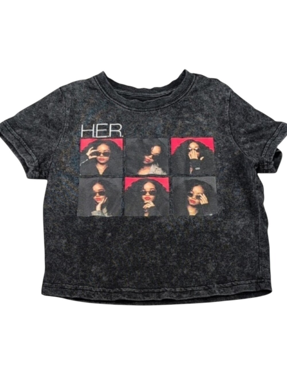 H.E.R. Black Gray Short Sleeve T-Shirt Girls Size Medium